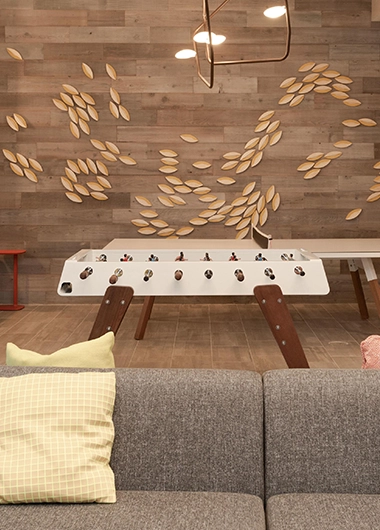 lounge seating and foosball table